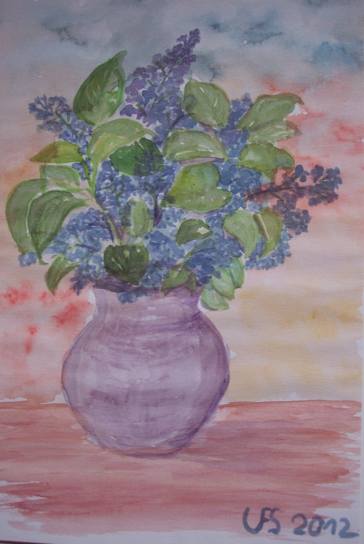 Bild des Aquarellbildes:Vase mit Flieder